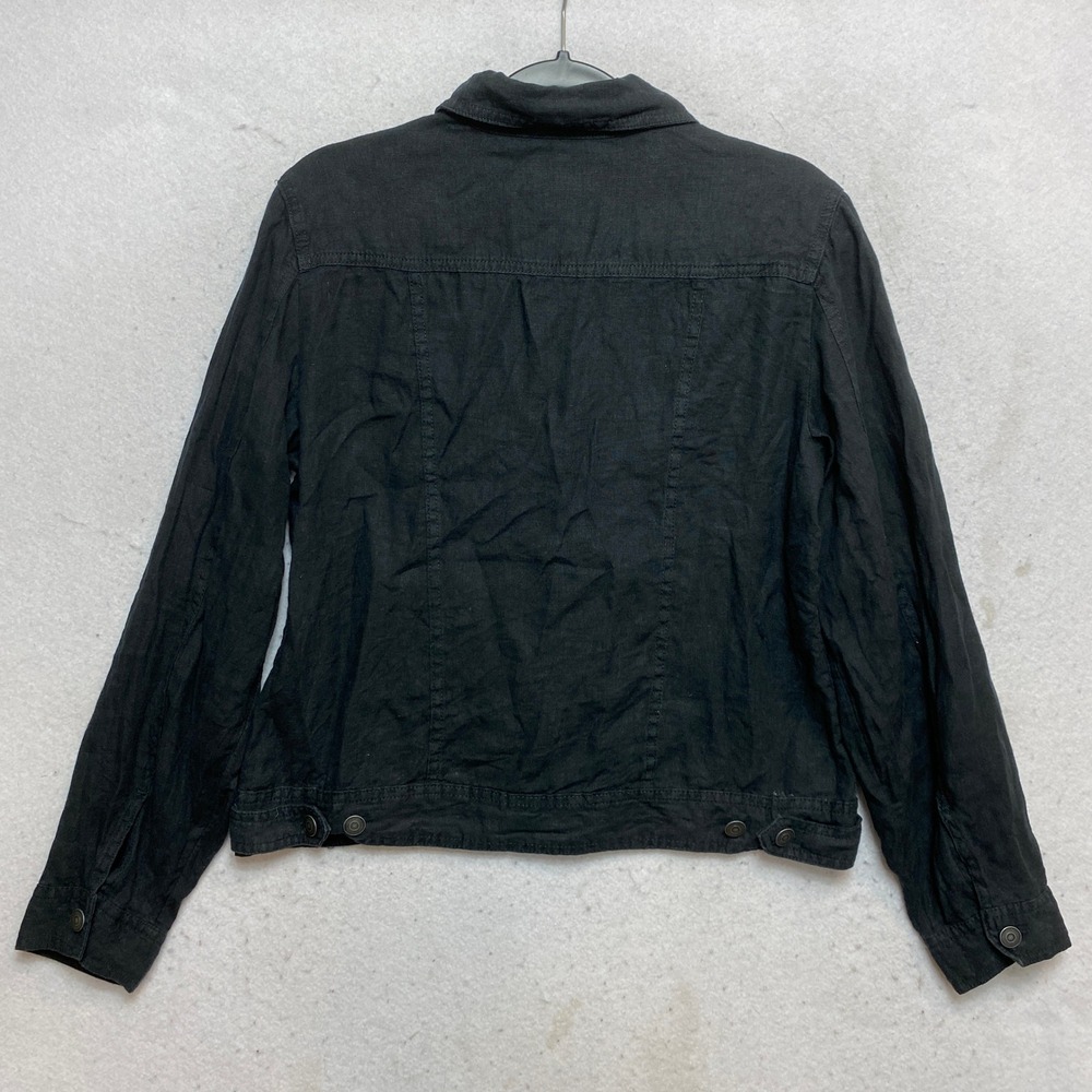 Jones & Co Linen Jacket Womens Medium Black Trucker Button-Down Pocket - Picture 9 of 9